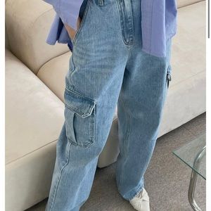 Cargo Denim Pants- Worn Wash- NWOT